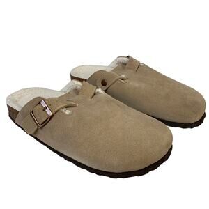 Kidmi Womens Size 11 Brown Clogs Suede Fur Lined Closed Round Toe Slip On Shoes